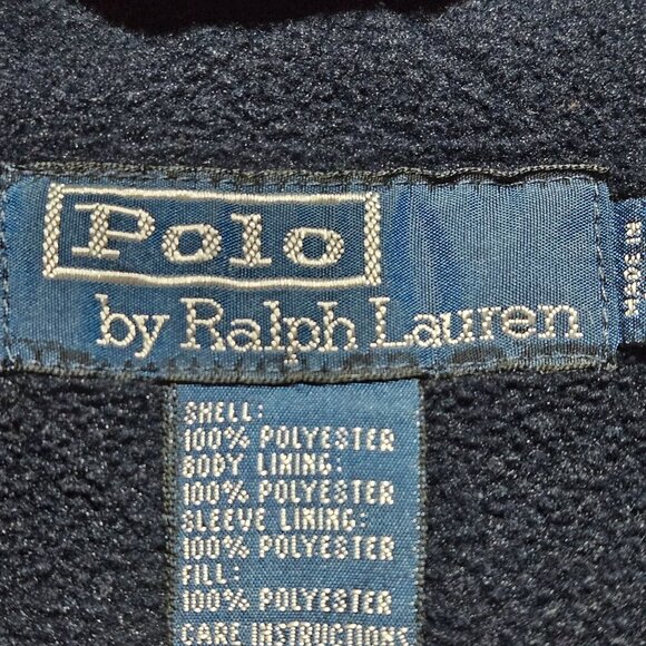 VTG Blue Label Polo Ralph Lauren Coat XXL Navy Fleece Lined Zip M Rolled Hoodie - Picture 3 of 16
